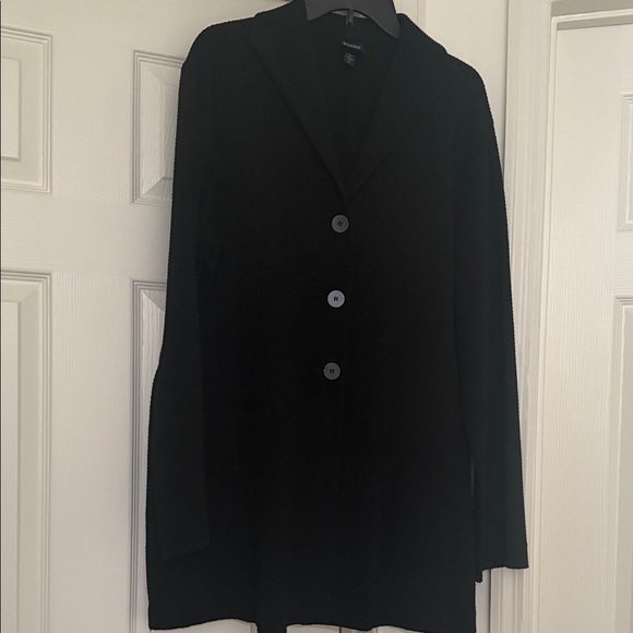 Eileen Fisher Minimalist black Long Coat Sophisticated Waffle textured finish XL - Picture 1 of 16